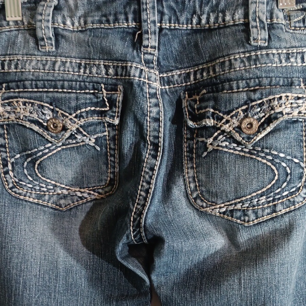 Womens Silver Y2K Jeans Blue Flare & Wide Leg Denim Distressed - Picture 6 of 13